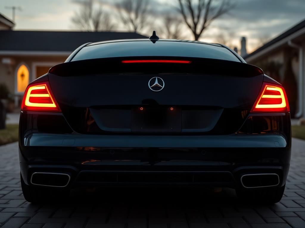 Black sedan freshly detailed in residential driveway Atlanta